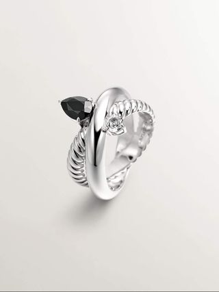 Anillo Multibrazo De Plata 925 Con Espinela Negra Y Topacio Blanco (J05628-01-Bsn-Wt) Talla 11