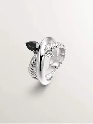 Anillo Multibrazo De Plata 925 Con Espinela Negra Y Topacio Blanco (J05628-01-Bsn-Wt) Talla 13