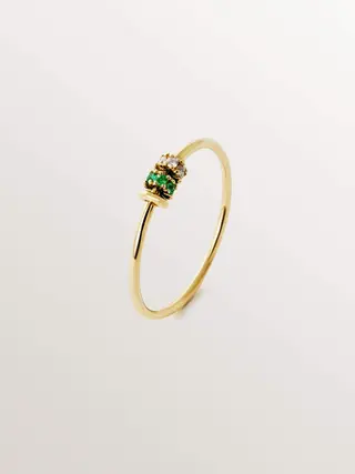 Anillo De Oro Amarillo De 9K Con Esmeraldas Y Diamantes(J05940-02-Em-I2) Talla 13