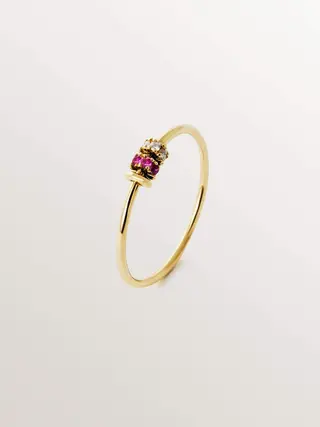 Anillo De Oro Amarillo De 9K Con Rubís Y Diamantes(J05940-02-Ru-I2) Talla 11
