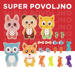 Cute&Cool drvena igračka pertlanja 5 životinja ,A087971