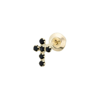 Piercing Cruz Circonitas Negras en Oro de 9kilates