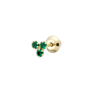 Piercing Trébol Circonita Esmeralda en Oro de 9kilates