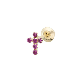 Piercing Cruz Circonitas Rubí en Oro de 9kilates
