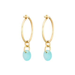 Pendientes Aro 10mm con Circonita color Agua Marina en Oro de 9kilates