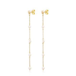 Pendientes Bola con Cadena de Perlas y Oro de 9kilates