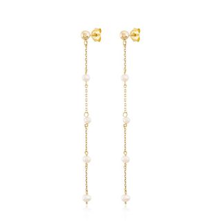 Pendientes Bola con Cadena de Perlas y Oro de 9kilates