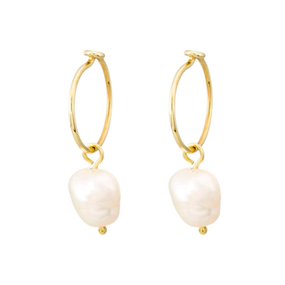 Pendientes Aro 10mm con Perla Barroca en Oro 9kilates