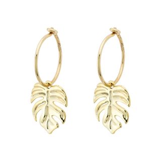 Pendientes Aro 10mm con Hoja de Adán en Oro de 9kilates