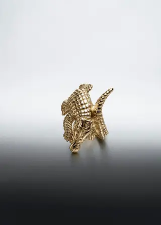 Anillo Ancho De Plata 925 Bañada En Oro Amarillo De 18K Con Forma De Cocodrilo (J00825-02-New) Talla 11