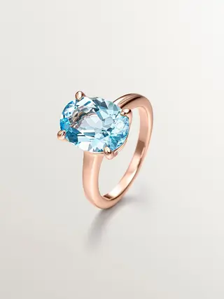 Anillo De Plata 925 Bañada En Oro Rosa De 18K Con Topacio Azul Sky (J03816-03-Sky) Talla 17