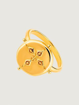 Anillo De Plata 925 Bañada En Oro Amarillo De 18K Con Forma De Medalla (J04261-02) Talla 13