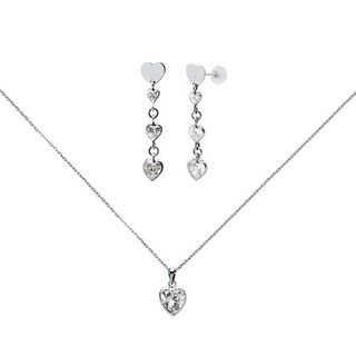 Conjunto Colgante y Pendientes Corazones en Blanco 9 Kilates