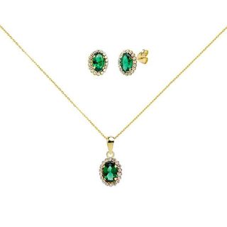 Conjunto Aurora de Pendientes y Colgante con Circonita Esmeralda