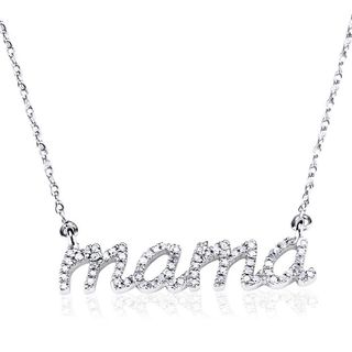 Cadena y Colgante Mamá de Oro Blanco con Diamantes