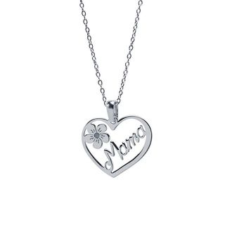 Colgante Corazón Mamá y Flor en Plata