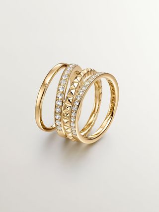 Anillo Multibrazo De Plata 925 Bañada En Oro Amarillo De 18K Con Relieve Y Topacios Blancos (J04906-02-Wt) Talla 11