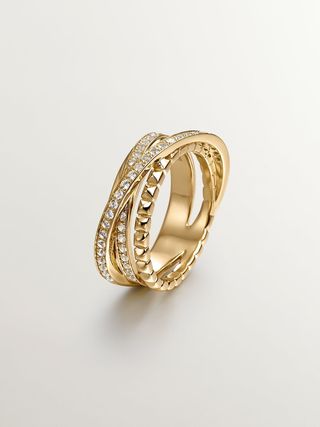 Anillo Multibrazo Cruzado De Plata 925 Bañada En Oro Amarillo De 18K Con Topacios (J04907-02-Wt) Talla 11
