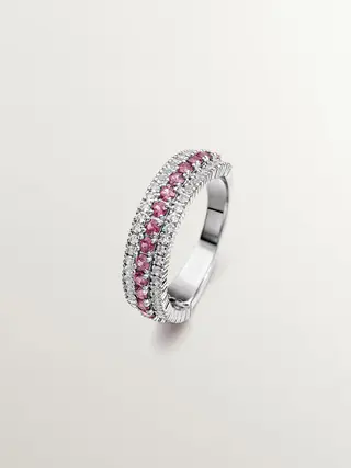 Anillo De Plata 925 Con Rodolita Rosa Y Topacios Blancos (J04998-01-Wt-Ro) Talla 15