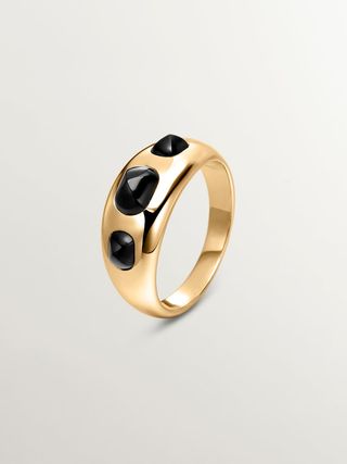 Anillo De Plata 925 Bañada En Oro Amarillo De 18K Con Ónix Negro (J05532-02-On) Talla 13