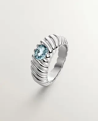 Anillo Gallonado De Plata 925 Con Topacio Azul Sky (J05618-01-Sky) Talla 13