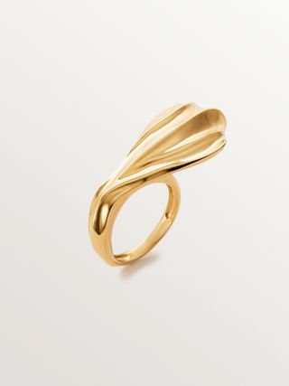 Anillo De Plata 925 Bañada En Oro Amarillo De 18K Con Textura(J05966-02) Talla 13