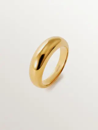 Anillo Abombado De Plata 925 Bañada En Oro Amarillo De 18K(J05982-02) Talla 13