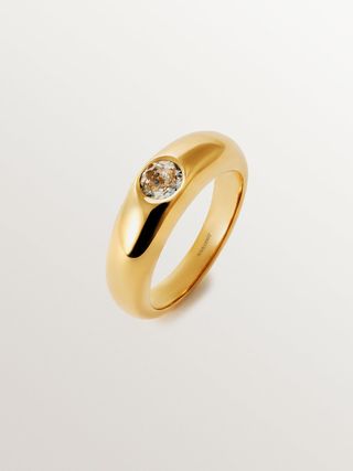 Anillo De Plata 925 Bañada En Oro Amarillo De 18K Con Topacio Blanco(J05982-02-WT) Talla 17