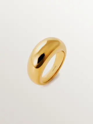 Anillo Abombado De Plata 925 Bañada En Oro Amarillo De 18K(J05983-02) Talla 17