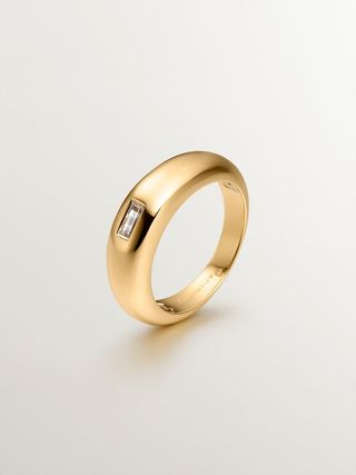 Anillo De Plata 925 Bañada En Oro Amarillo De 18K Con Topacio Blanco(J06059-02-WT) Talla 11