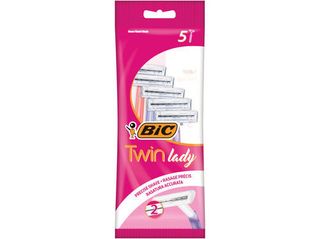 BIC Twin Lady Rasoirs Jetables pour Femme dotés de Deux Lames en Acier Inoxydable de Qualité Supérieure, d’une Tête Étroite Précise et d’un Manche Léger Coloré - Pochette de 5