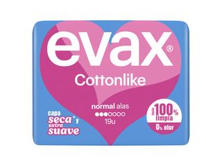 Pensos Higiénicos Cottonlike Normal com Abas Evax (emb. 19 un)