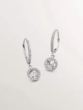 Pendientes Pequeños De Aro De Plata 925 Con Topacio Colgante Y Zafiros Blancos (J01308-01-Wt-Ws_St) Talla Única