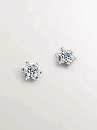 Pendientes De Plata 925 En Forma De Flor Con Zafiro Y Topacios (J03331-01-Bs-Wt_St) Talla Única