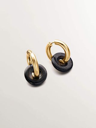 Pendientes De Aro De Plata 925 Bañada En Oro Amarillo De 18K Con Arenisca Azul  (J04751-02-Blsand_St) Talla Única