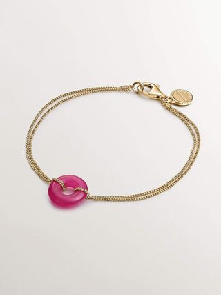 Pulsera De Plata 925 Bañada En Oro Amarillo De 18K Con Jade Rojo  (J04754-02-Ruj_St) Talla Única