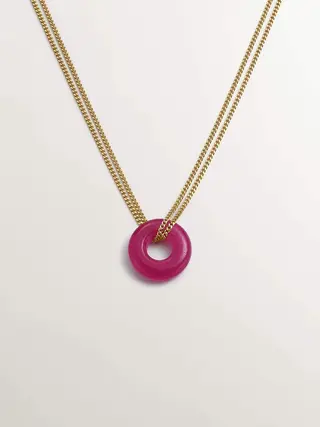 Collar De Plata 925 Bañada En Oro Amarillo De 18K Con Jade Rojo  (J04758-02-Ruj_St) Talla Única