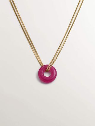 Collar De Plata 925 Bañada En Oro Amarillo De 18K Con Jade Rojo  (J04758-02-Ruj_St) Talla Única