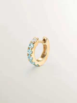 Pendiente Individual De Plata 925 Bañada En Oro Amarillo De 18K Con Zafiros Blancos Y Azules (J04838-02-Ws-Sb-H_St) Talla Única