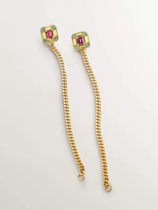 Pendientes Isla Re Largos Cadena Plata Bañada En Oro 18Kt S Multicolor  (J04925-02-Ro-Pe-Lb_St) Talla Única