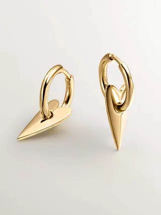Pendientes De Aro Pequeños De Plata 925 Bañada En Oro Amarillo De 18K Con Corazón (J04942-02_St) Talla Única