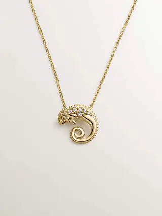 Colgante De Oro Amarillo De 18K Con Camaleón Y Diamantes (J05095-02_St) Talla Única