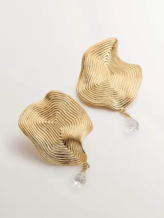 Pendientes Ondulados Grandes De Plata 925 Bañada En Oro Amarillo De 18K Con Topacio Blanco (J05215-02-Wt_St) Talla Única