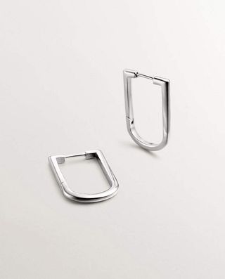 Pendientes De Aro Semi Rectangular De Plata 925 (J05582-01_St) Talla Única
