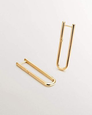 Pendientes De Aro Extra Largo De Plata 925 Bañada En Oro Amarillo De 18K (J05585-02_St) Talla Única