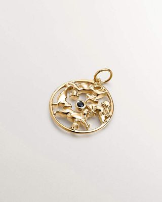 Charm De Plata 925 Bañada En Oro Amarillo De 18K Con Espinela Negra Y Animales  (J05594-02-Bsn_St) Talla Única