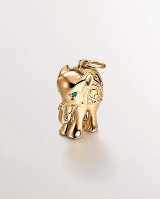 Charm De Plata 925 Bañada En Oro Amarillo De 18K Con Ónix Verde Y Forma De Elefante (J05595-02-Gon_St) Talla Única