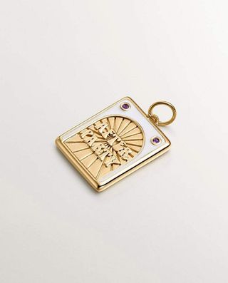 Charm De Plata 925 Bañada En Oro Amarillo De 18K Con Amatistas Moradas Y Esmalte Blanco  (J05598-02-Am-Wena_St) Talla Única