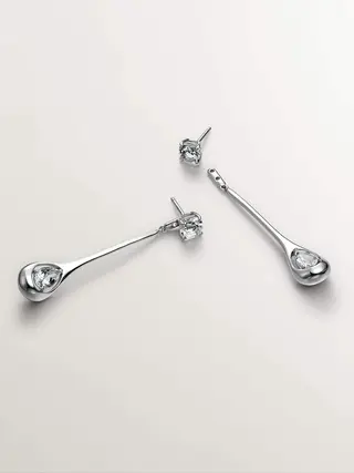 Pendientes Largos De Plata 925 Con Topacios Blancos  (J05622-01-Wt-Wt_St) Talla Única