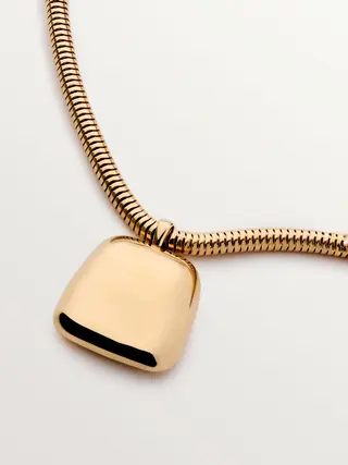 Colgante Cuadrado De Plata Bañada En Oro De 18K Con Efecto Pulido  (J05682-02_St) Talla Única